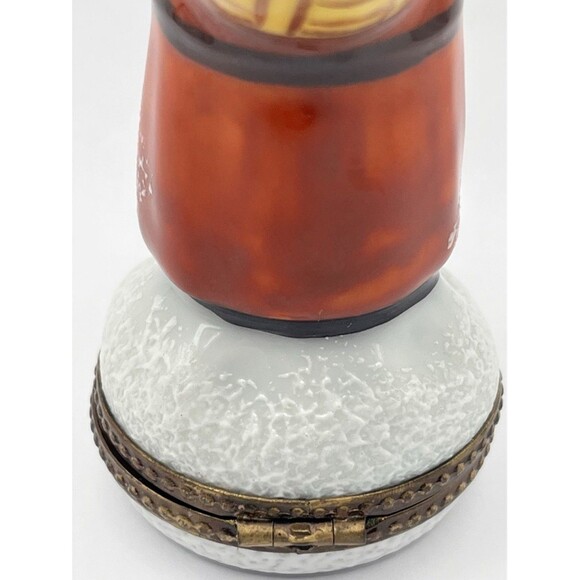 Limoges France Peint Main Ltd Ed Signed Santa w/Bear Trinket Box Wreath Clasp - Picture 5 of 8